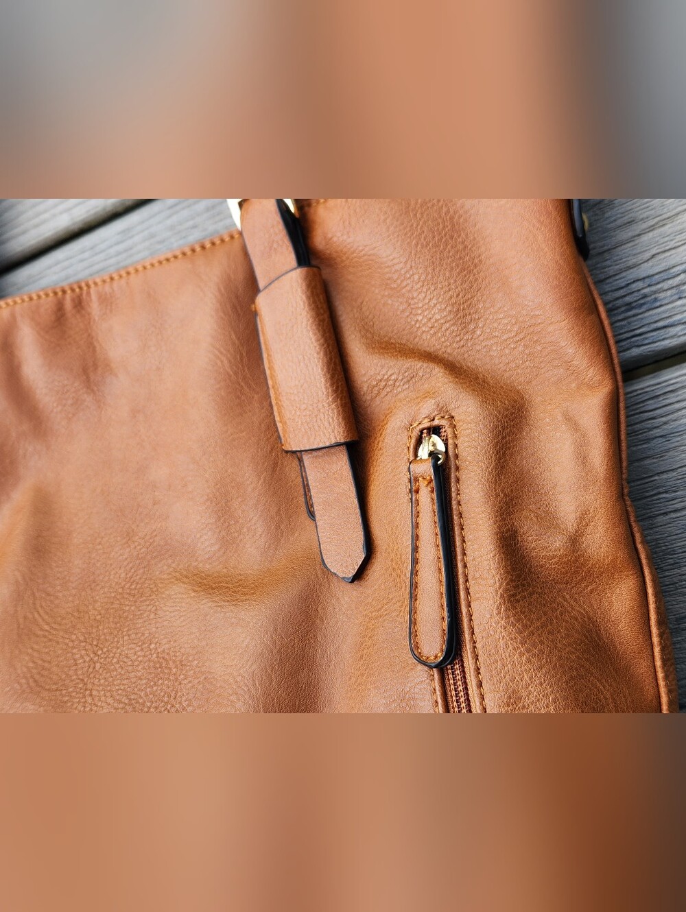 Caramel Tan Stud-Trim Leather Tote Conceal Carry Vegan Leather *Virago - Picture 8 of 10